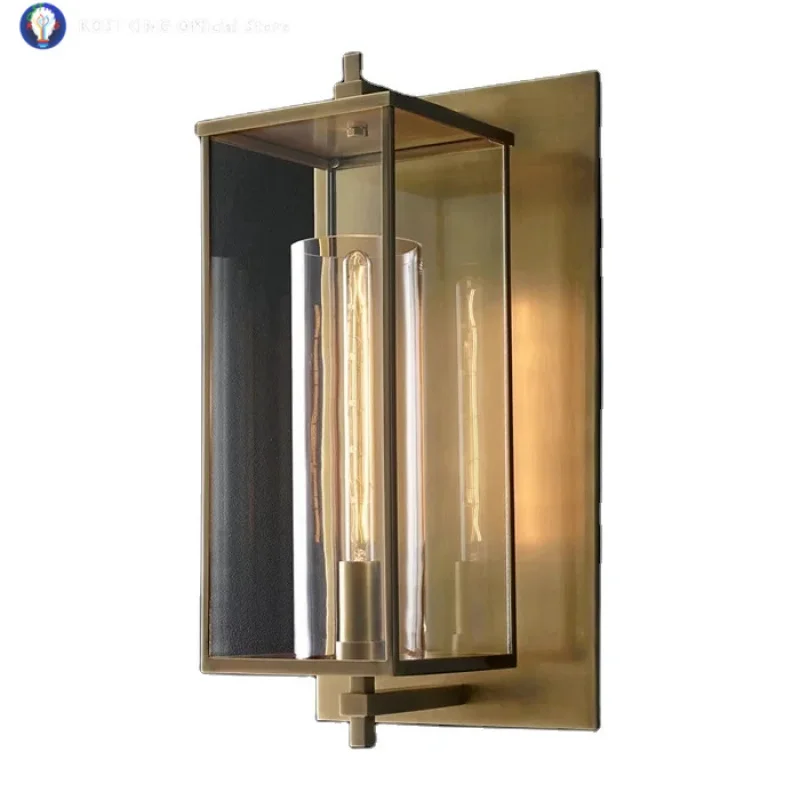 

Современный антикварный настенный светильник из твердой латуни, квадратное бра, водонепроницаемые стеклянные уличные настенные светильники