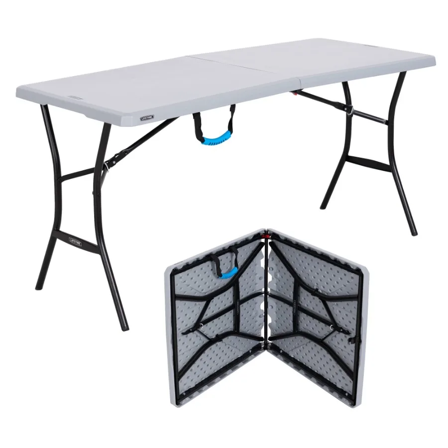 5 Foot Rectangle Fold-in-Half Table for Indoor and Outdoor Use Practical Space-Saving Design Durable Gray Finish Dimensions 60.