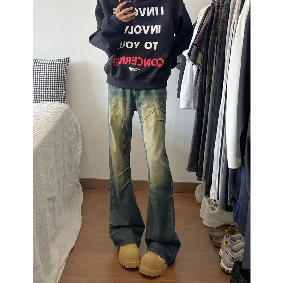 

Retro American Yellow Clay Color Men's Slim Fit Straight Leg Jeans Casual Pants Vibe Narrow Version Low Waist Long Pants