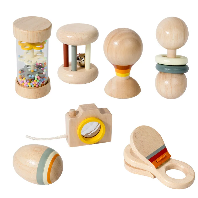 Combinación de instrumentos musicales relajantes para bebés y niños pequeños, juego de siete piezas, juguetes educativos de madera para educación temprana