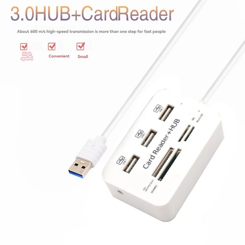 7 In 1 USB 2.0 HUB Card Reader Combo High Speed External Memory Card Reader Tablet Charging Extend Dock