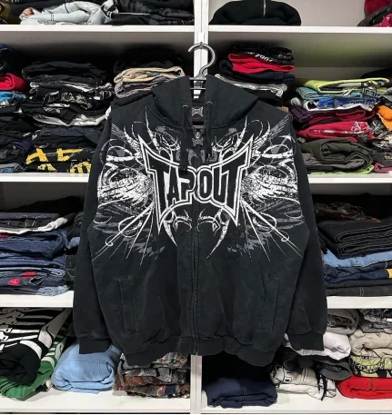 TAPOUT Cardigan Sports American Hooded Jacket For Men Y2k Autumn Hip Hop Fashion Niche Loose Goth Retro Trash Casual Couple Tops