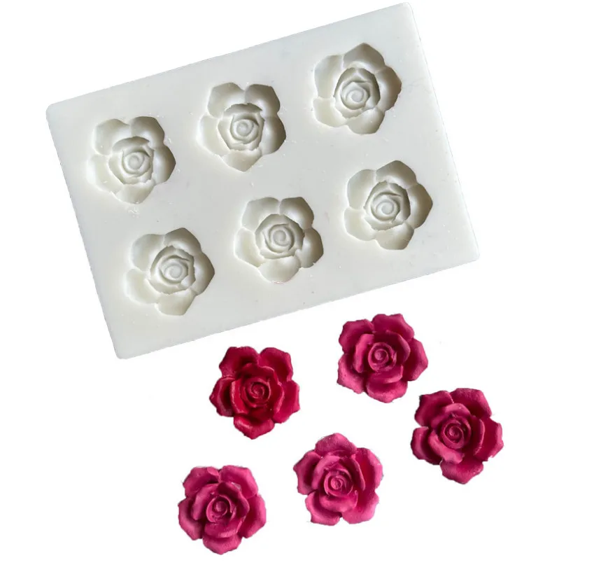 

Silicone 6 Holes Flower Rose Jelly Chocolate Cake Ice Cream Chocolate Mold Soap 3D Cupcake Topper Baking Tools Clay Gypsum Mould