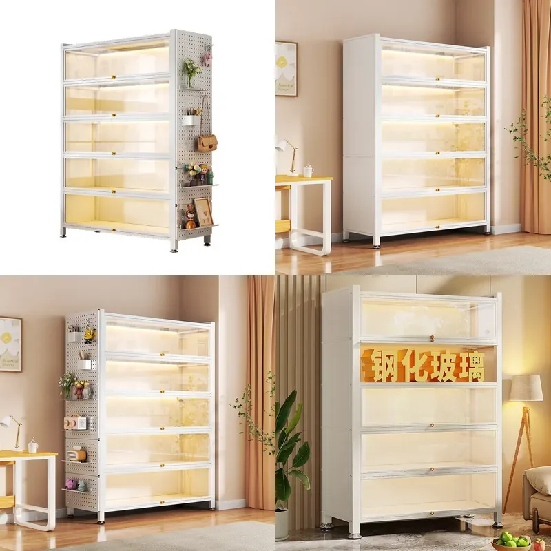 Transparent Glass Display Cabinet Floor Standing Bookcase with Dustproof Door for Figure Storage and Visual Showcase