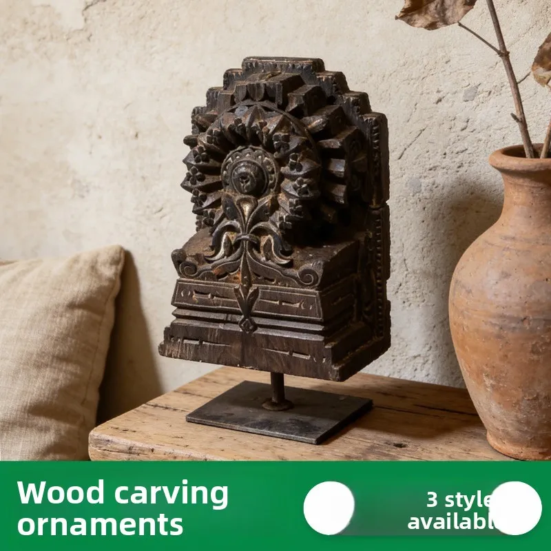 Indian old wood carving decorative ornaments, wabi sandy wind relief soft decoration handicrafts creative home  ornaments