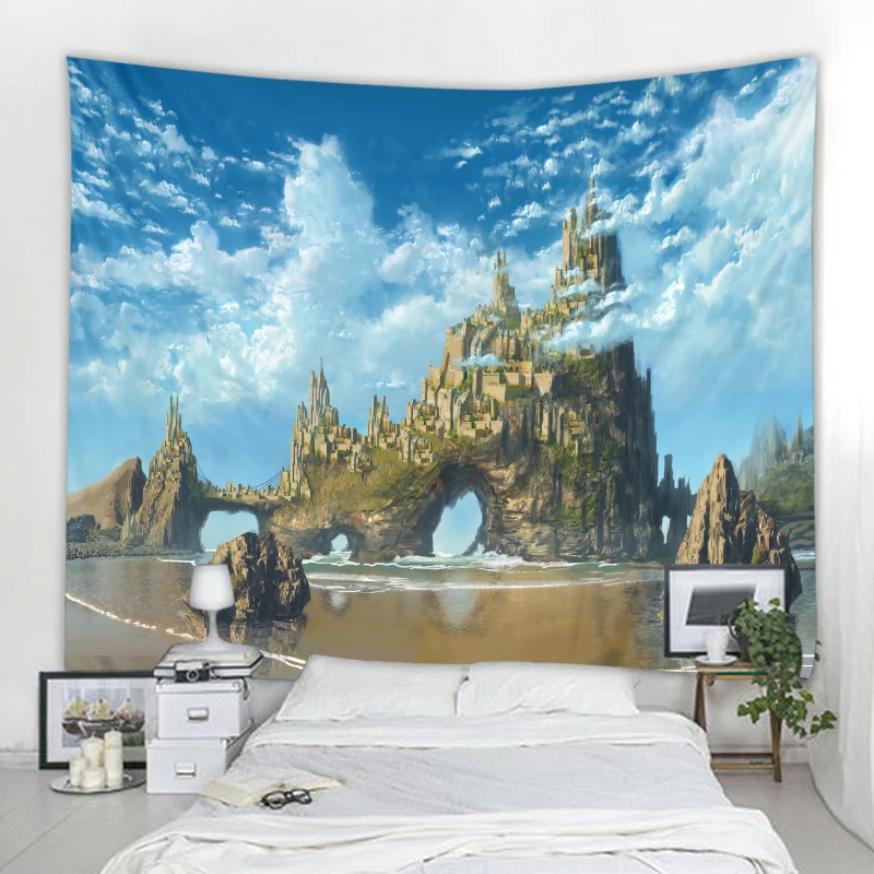 Magic Castle Background Decoration Tapestry Nordic Bohemian Hippie Wall Background Decoration Tapestry Bedroom Living Room Backg