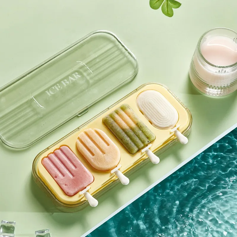 4 Holes Popsicle Molds Silicone Ice Cream Popsicle Making Mold Reusable Easy Release Ice Pop Make Mould Ice Maker Kitchen Tool