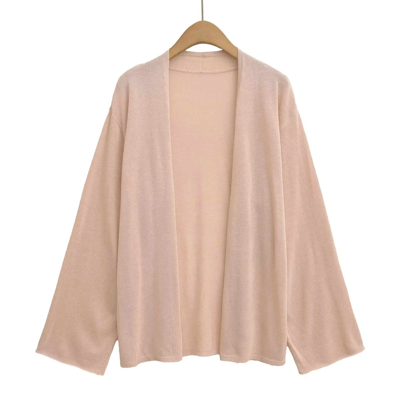 2025 Autumn New American Linen Long Sve Loose Cardigan Inner Vest High Waist Straight Leg Casual Pants Tee Piece Set