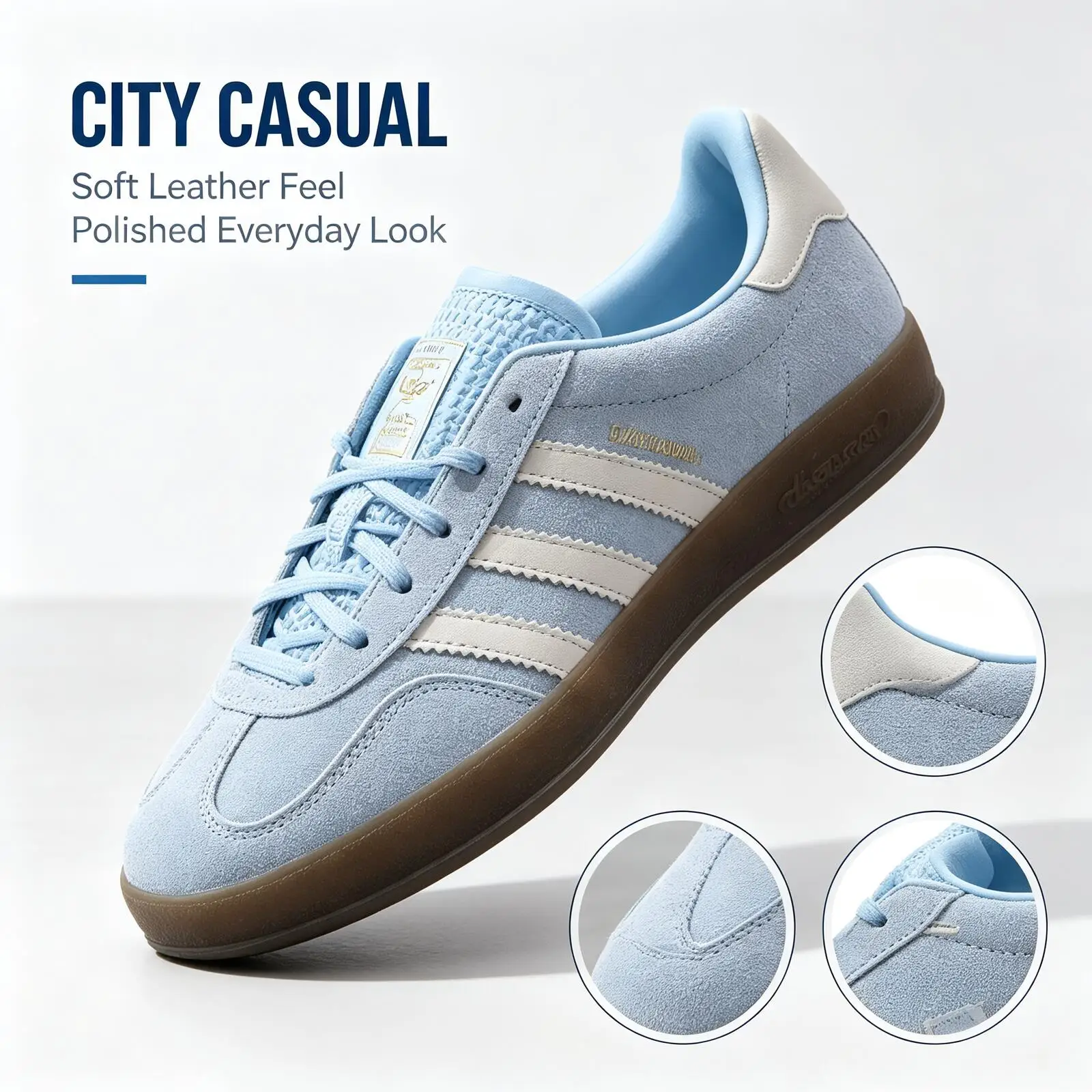 

Adidas Originals 2026 New Women Light Blue Leather Low Top Skate Sneakers JI2717