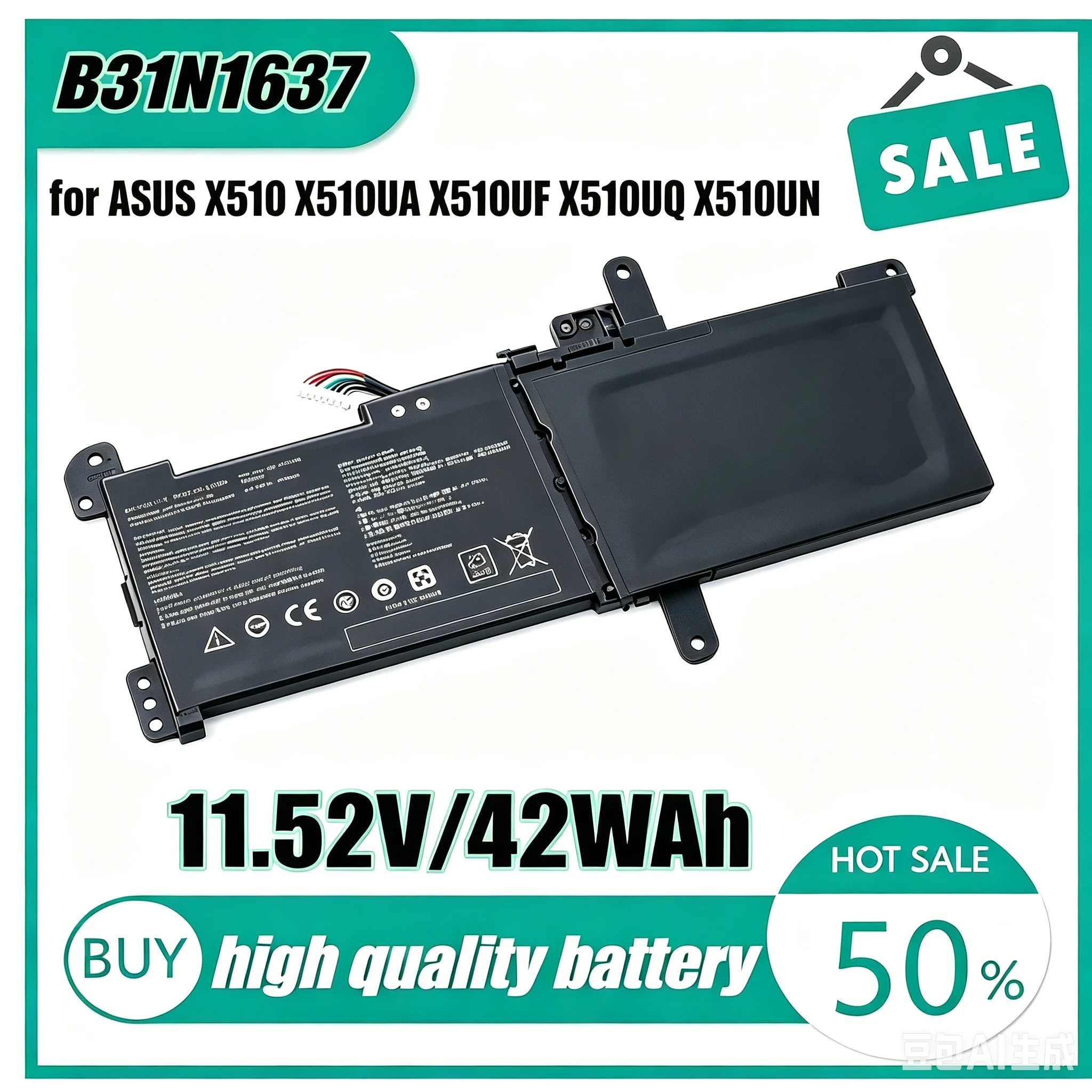 B31N1637 Laptop Battery 11.52V 42Wh Replacement For ASUS X510 X510UA X510UF X510UQ X510UN X510UAR S510U S510UA S510UQ S510UN