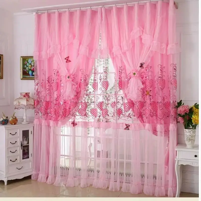 Chinese Style Lace Romantic and Festive Red Wedding Room Double Layered Curtain Princess Bedroom Living Room Semi Shade Curtain