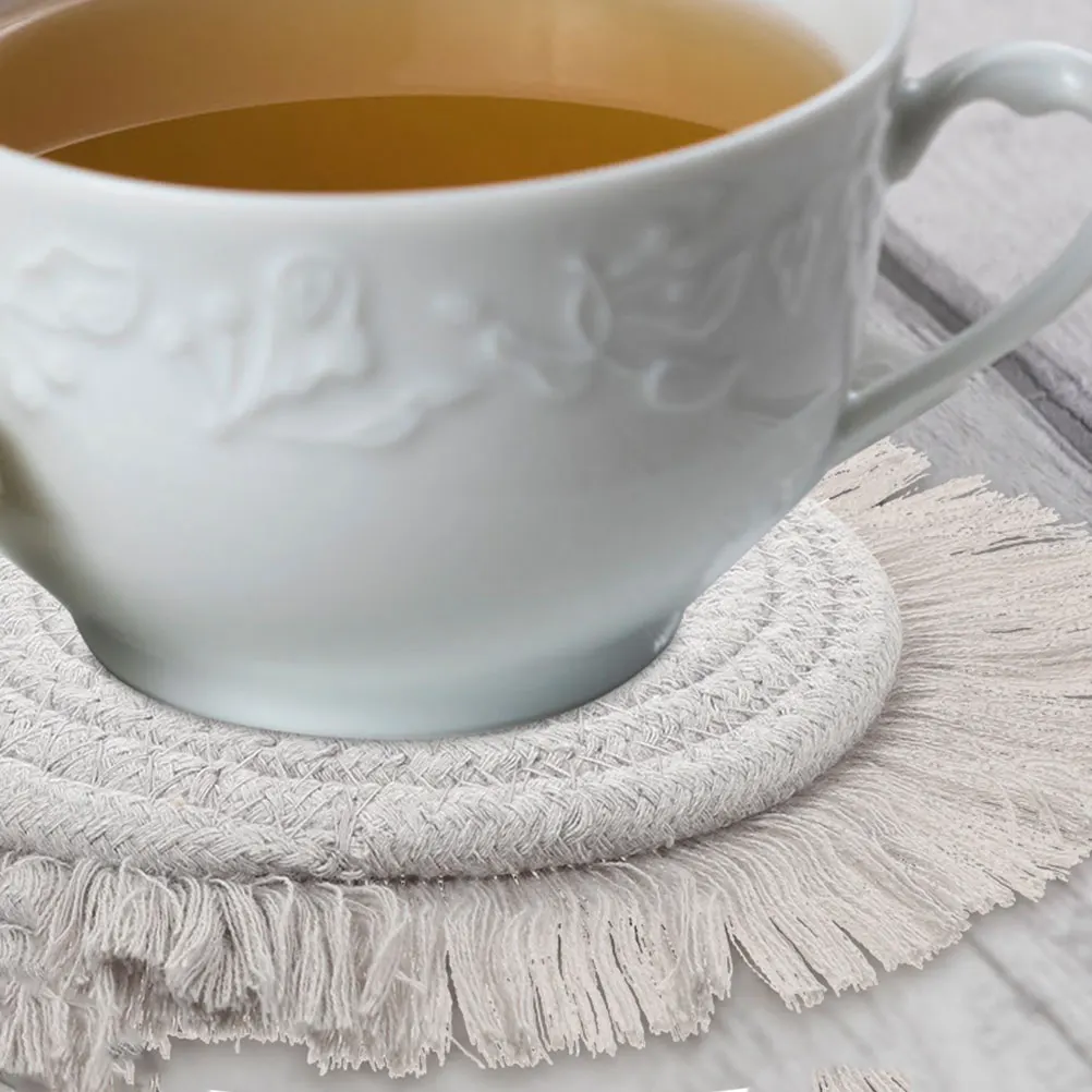 

2 Pcs Cotton Woven Place Mat Coaster Heat Resistant Table Pad Insulation Bowl Placemat Dining Mats Set for Desk Dinner
