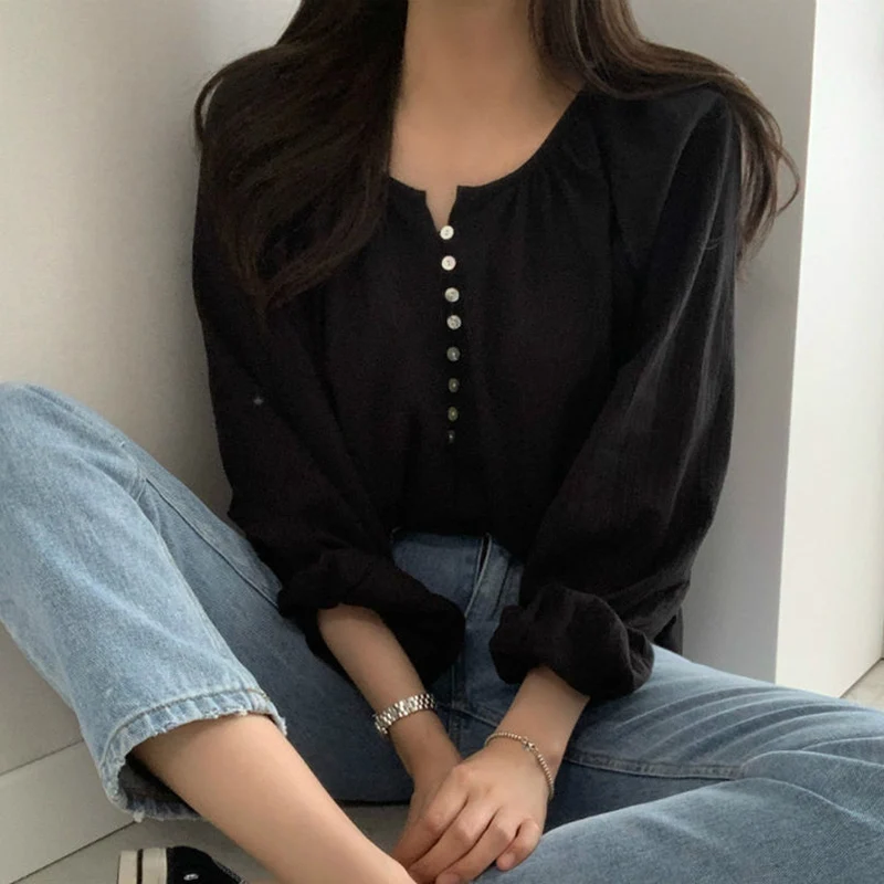 Korean Style Kawaii Lightweight Multi-button Design Pullover Blouse Women Spring Summer Girls Cute Blusa Feminina Dropshipping