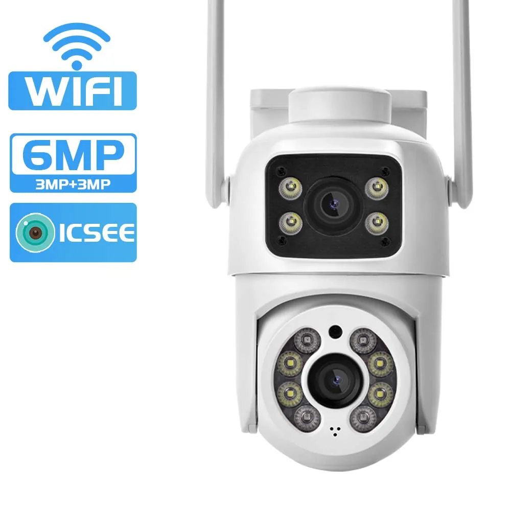 3K 6MP Mini 5V Dual Lens Dual Screen PTZ WIFI Camera IP Camera OutdoorAuto Tracking Security Protection CCTV Surveillance ICSee