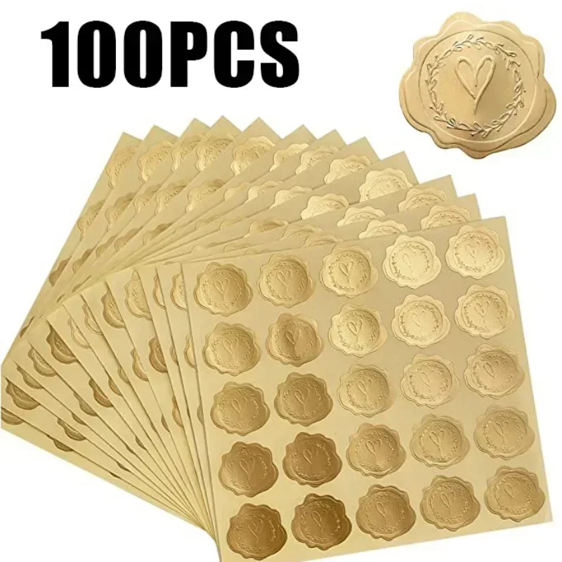 

100/25Pcs Gold Embossed Heart Sticker Thank You Envelope Sealing Sticker Wedding Party Invitation Card Christmas Gift Decoration