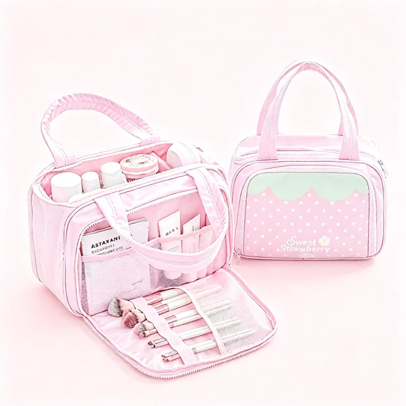 Large Capacity Women Makeup Bag Organizer Portable Travel Toiletry Case Stand Up Cosmetic Storage Pouch Waterproof Vanity Bag