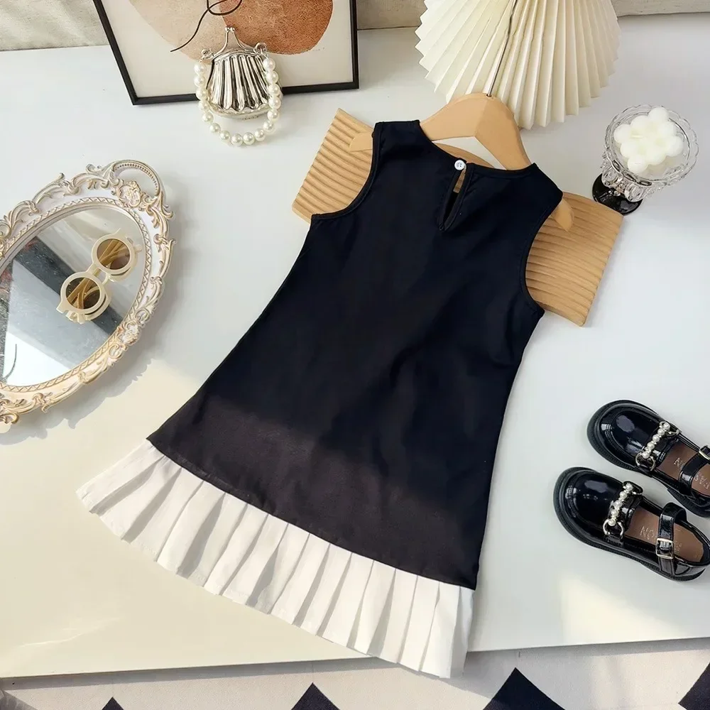 Black Bow Decoration Princess Dresses Korean Version Summer New Sleeveless Girls Dress Sweet and Simple Children's Clothing image 3