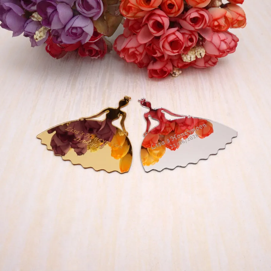 Custom Wedding 30pcs 10cm Mirror Bride Tags Card Personalized Lovers Name Date Bridal Favors Guest Gifts Party Decor Supplies