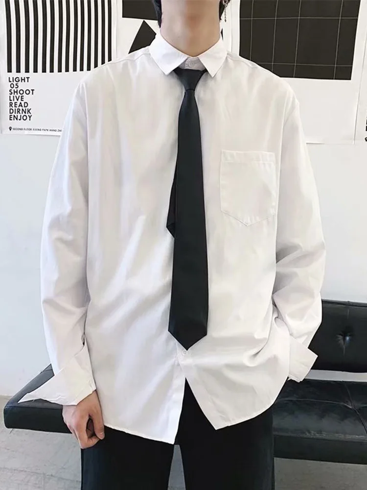 

Loose Long Sleeve White Shirt for Men Casual Student Class Uniform Korean Trendy Leisure College Style Shirt Couple Set