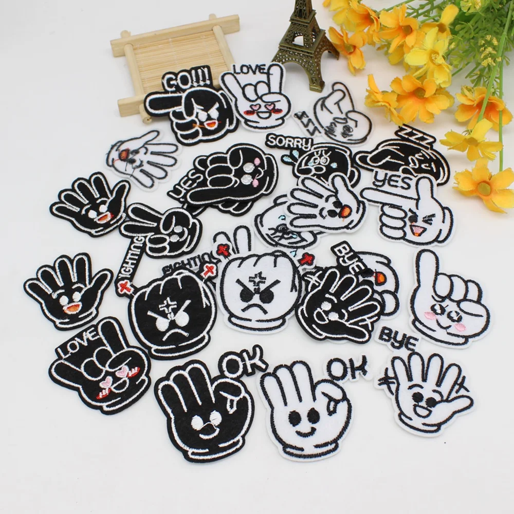 12pcs Iron On hand patch For Kids Clothing Transfer Embroidery Clothes Cheap Stickers Clothes Fabric Badge