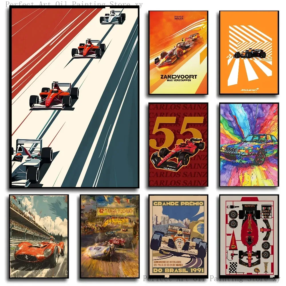 1PC Vintage Abstract F1 Sports Car Poster Poster Canvas Print Home Living Room Bedroom Entrance Bar Cafe Art Painting Decoration