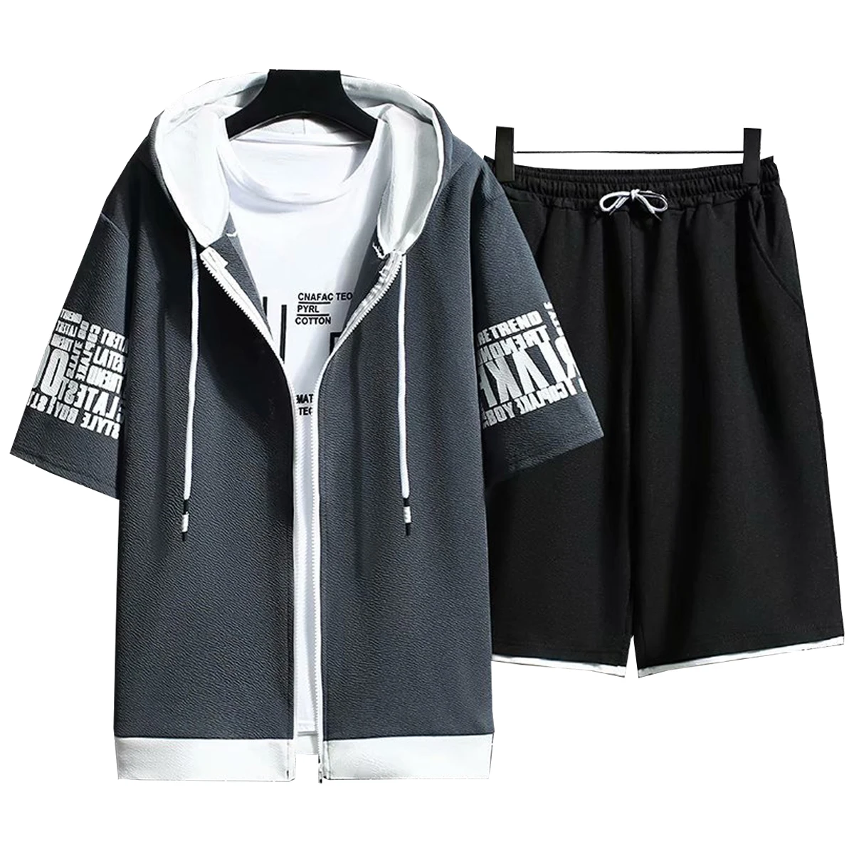 Men's Short Sleeved Hooded Sweatshirt Sports Shorts Spring Summer Young Students With Two Styles Zipper Pullover
