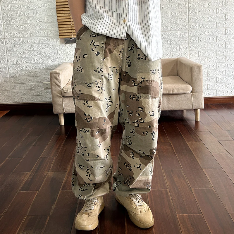 Sand Desert Camouflage Pants for Men 2024 Spring Summer Loose Straight Trousers for Youth Male Retro American Casual Wear