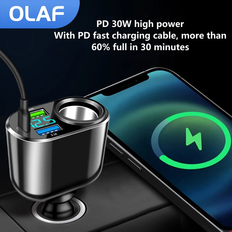 4 Ports 66W USB Car Charger Type C QC 3.0 PD Car Phone Charger Super Fast Charging for iphone 14 13 pro xiaomi huawei samsung