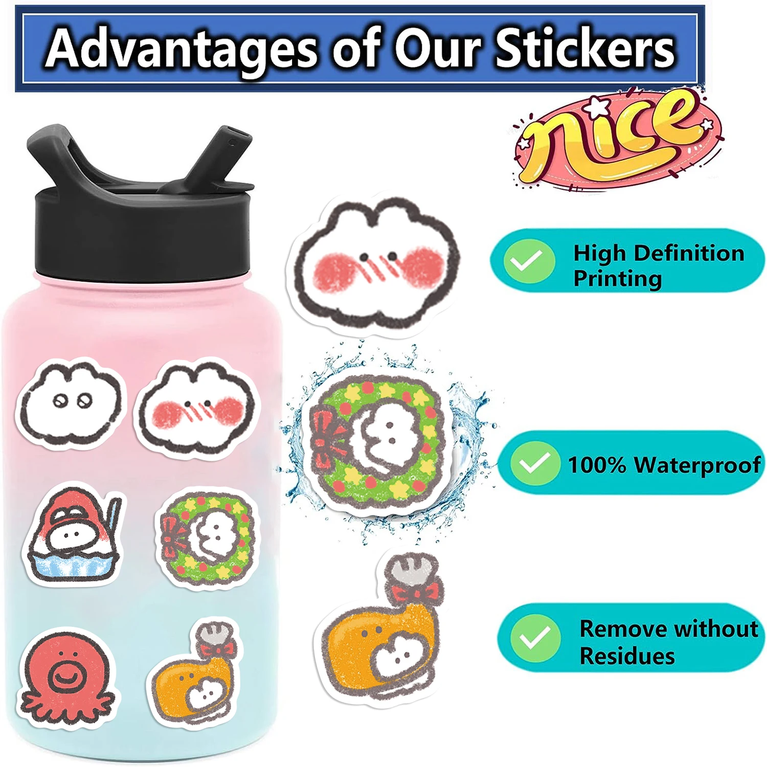 100Pcs Mini MOKMOK Cartoon Cute Sticker For Fridge Luggage Laptop Skateboard Bicycle PVC Waterproof Bottle Decal Stickers