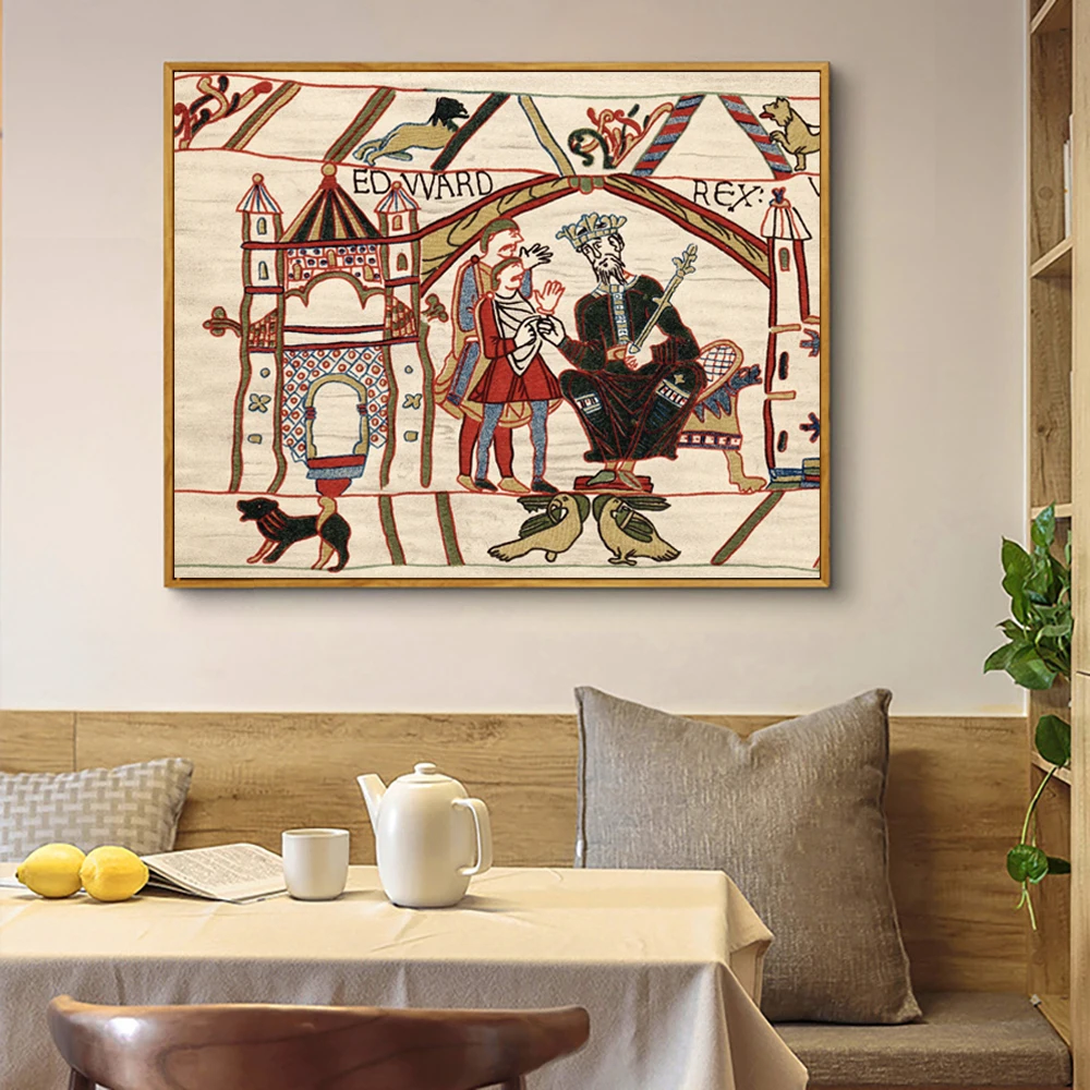 Pintura en lienzo de Edward el confisor, póster artístico impreso del rey anglosajón de Inglaterra Edward en su trono A Part of Bayeux Tapestry