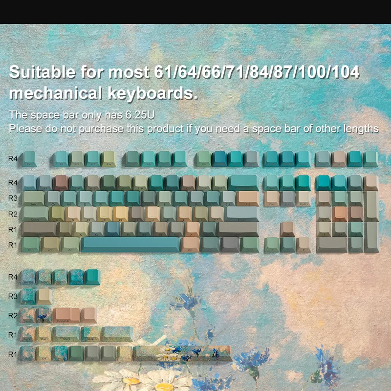 Oil Painting Theme Sublimation Side Engraved White Custom Keycaps For Mechanical Keyboard