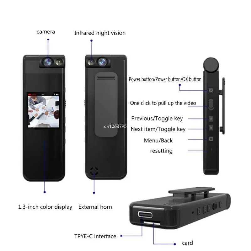 Portable L13 Video Recorder 1080P Body Camera Video Sound Recorder Camcorder 180° Rotation Angle LED Fill Light