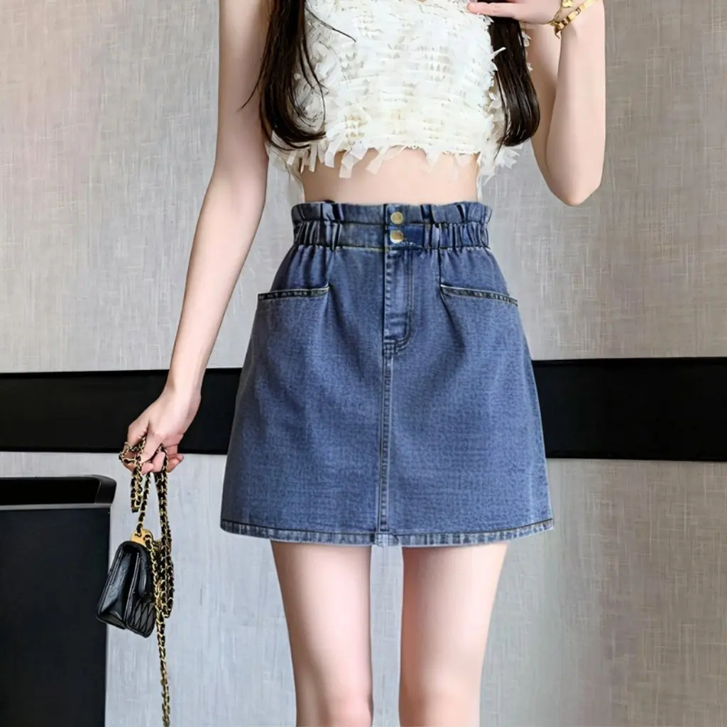 

Летняя деформационная стратегия, свободная тонкая юбка трапециевидной формы на бедрах, джинсовая юбка в корейском стиле для женщин больших размеров