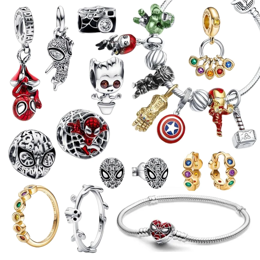 New Disney Marvel Spiderman Galaxy Guardians Series Original Charms Fit Bracelet DIY Jewelry Gift