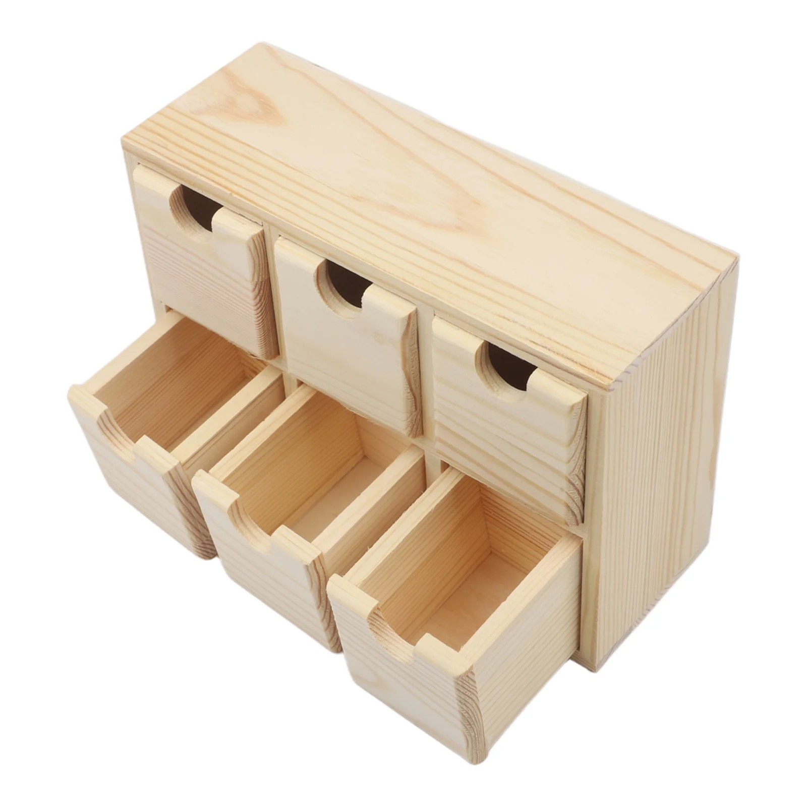 Six Drawer Wooden Storage Box with Sliding Lid Designed for Compact Spaces Including Desks Nightstands or Shelves