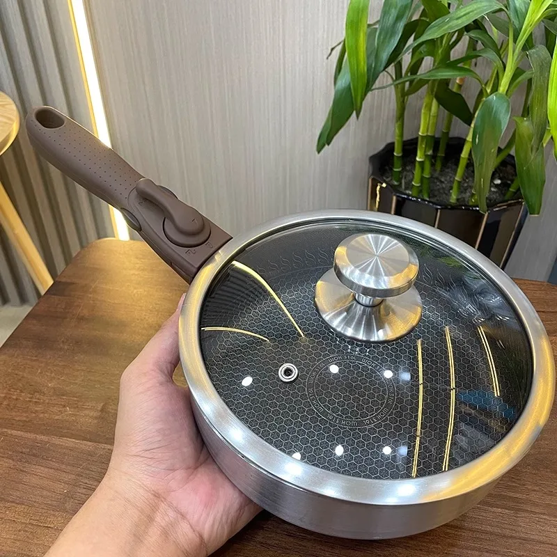 Outdoor Detachle Handle 316 Stainless Steel Frying Pan Por Non Stick Pan Folding Set Camping Cookware