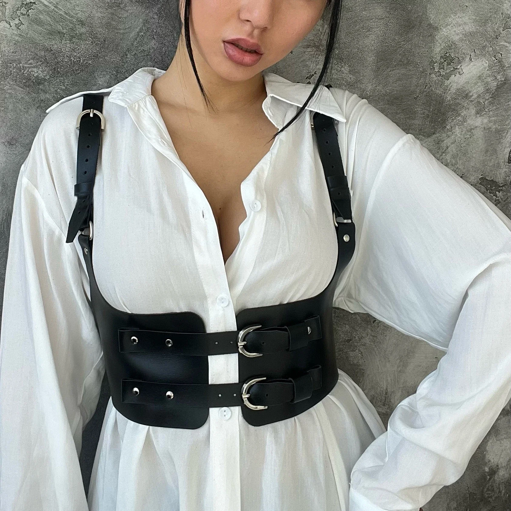 ผู้หญิงแฟชั่น Punk เข็มขัดเอวตกแต่ง Street สไตล์เข็มขัดกว้าง Suspenders รัดตัวสายรัดเข็มขัด Gothic เสื้อผ้า Accessorie