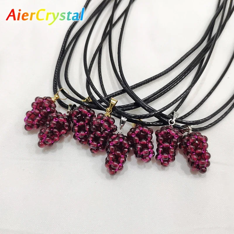 1PC Natural Garnet Grape Pendant Women's Necklace Reiki Healing Decoration Mineral Crystals Material Bead Raw Stone Jewelry