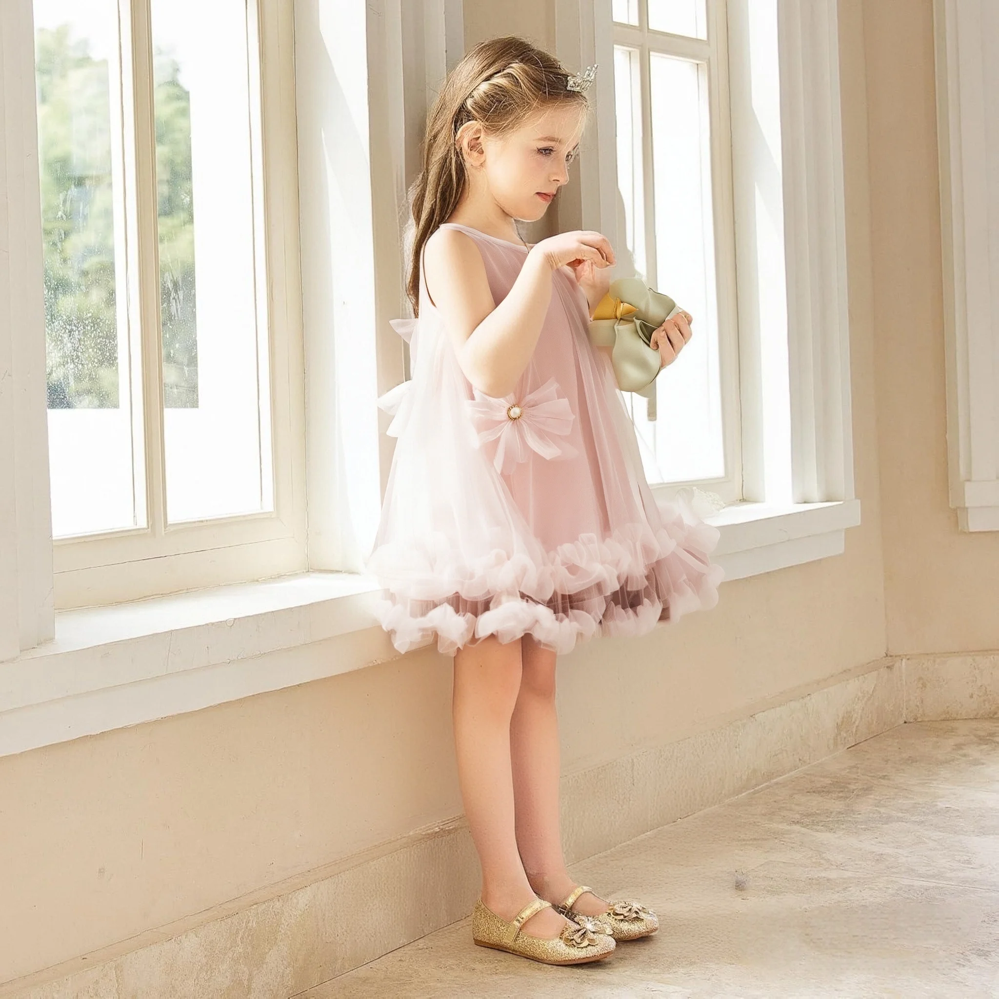 

Baby Girl Clothes Summer Floral Pattern Solid Color Sleeveless Ruffled Design Fluffy Baby Girl Dress Cute Casual Baby Dresses