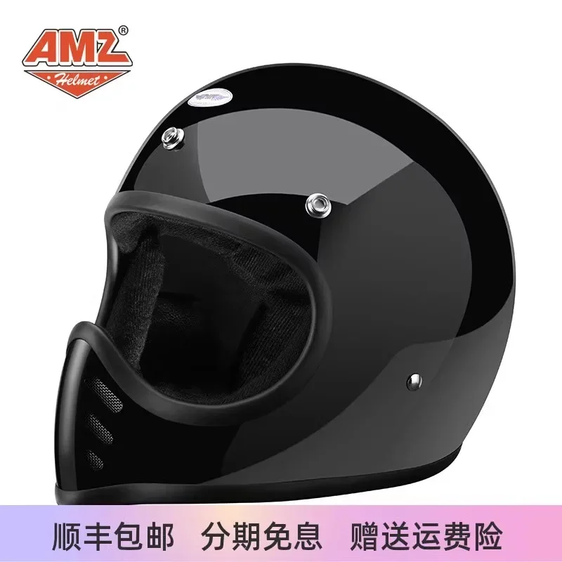 AMZ-japonês apontou boca pequeno capacete, personalizado, motocicleta retro cobertura completa, fibra de vidro, todo o ano, redondo