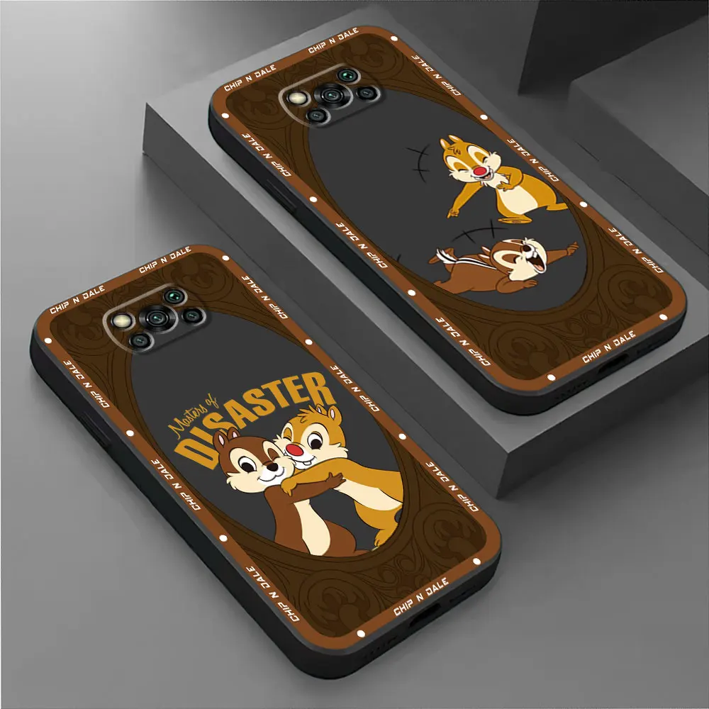 Black Soft Phone Case for Poco C40 M3 F5 X4 GT F1 X3 NFC C50 C51 C61 M5 X4 Pro 5G M4 Pro 5G Disney Chip 'n' Dale Funda Bumper