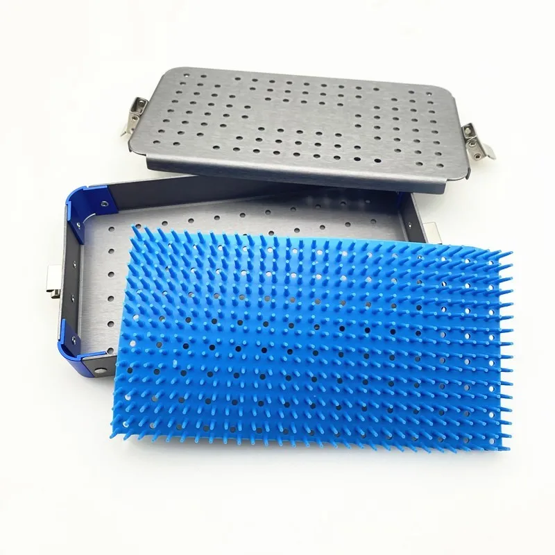 Sterilization Box Aluminum Disinfection Tray Case Box with Silicone Pad Dental Eye Surgical Instrument