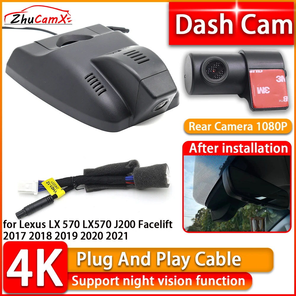 

DVR 4K Dash Cam for Lexus LX 570 LX570 J200 Facelift 2017 2018 2019 2020 2021 Front Rear Car Camera Plug and Play Video Recorder