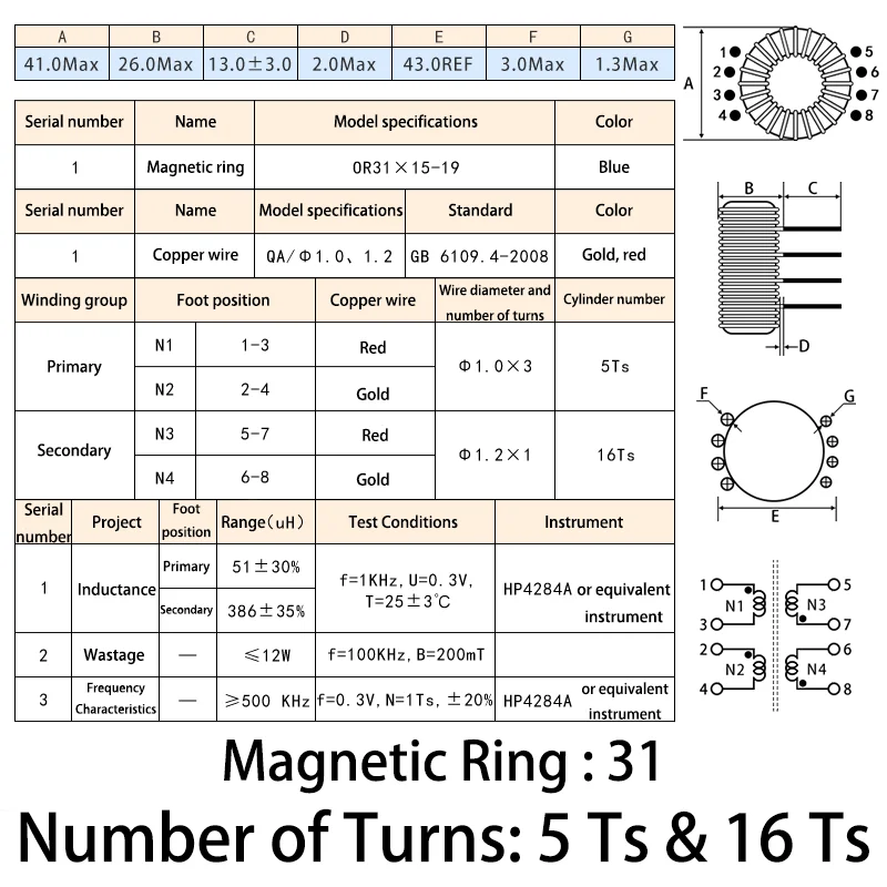 

Профессиональный тороидальный трансформатор, магнитное кольцо 31 5Ts и 16Ts, высокочастотный низкий уровень шума для автомобильного аудиоусилителя/светодиодного источника питания