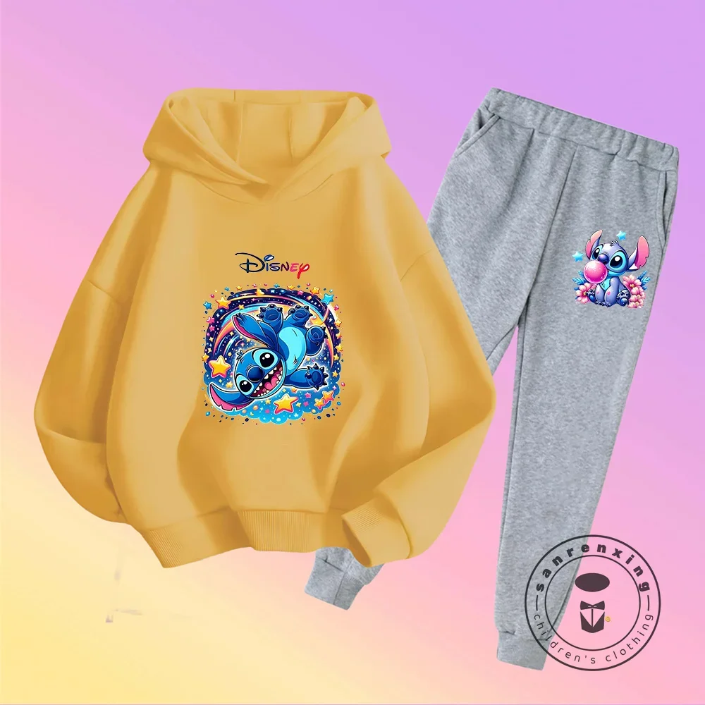 غرزة جديد 2026 الكرتون الأطفال مقنعين البلوز + السراويل قطعتين مجموعة صبي فتاة الخريف الشتاء اليومية في الهواء الطلق الدافئة لينة رياضية