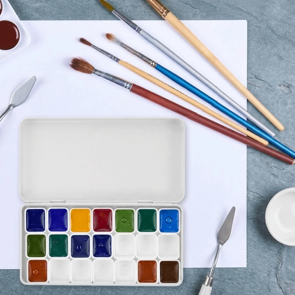 12/21/24/45 Grids Watercolor Paint Box Empty Grid Portable Art Palette Iron Box Rectangular Shape Color Mixing Box Sketching
