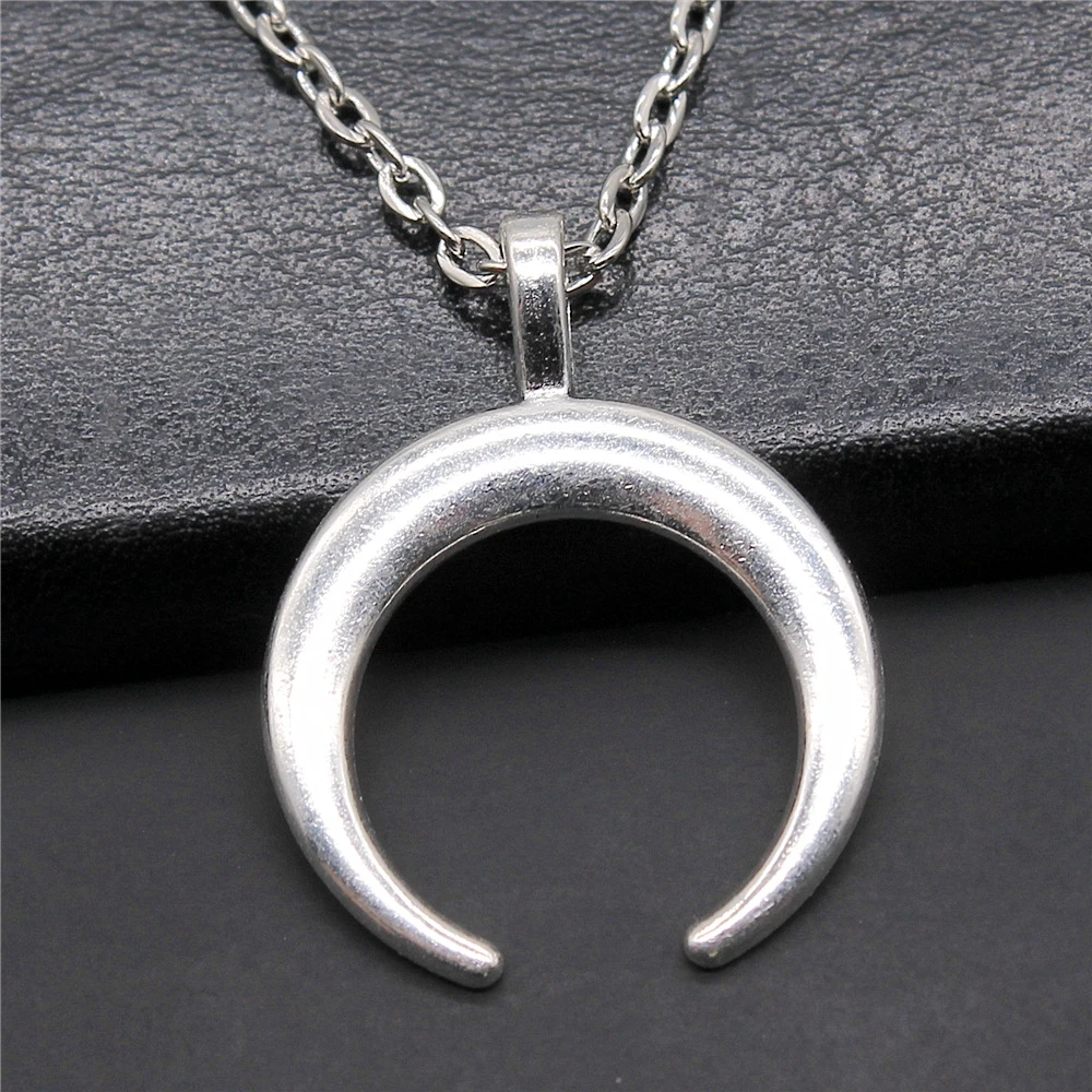 Punk Witch Horn Crescent Pendant Necklace For Women Men Half Moon Necklace Crescent Lune Necklace
