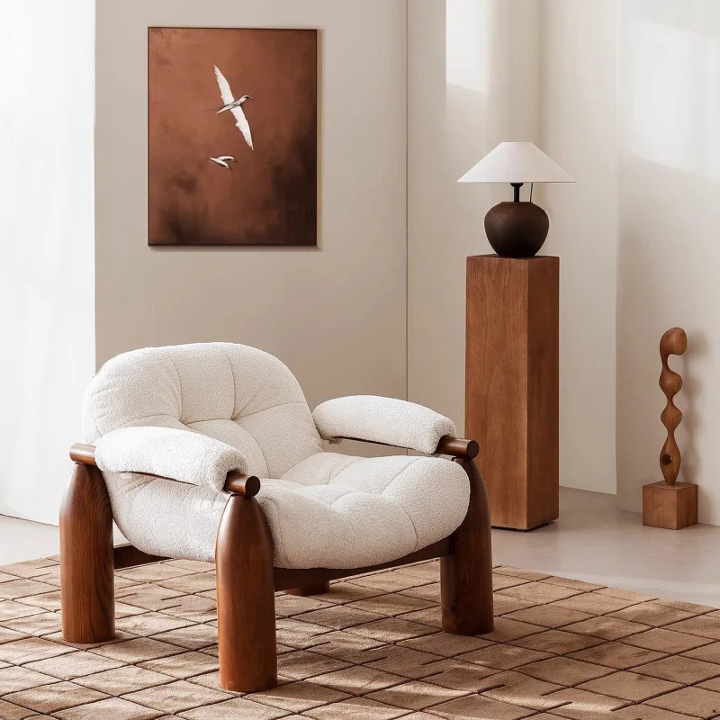 

Italian medieval style all-solid wood single sofa chair retro designer fabric leisure chair living room lazy lying chair