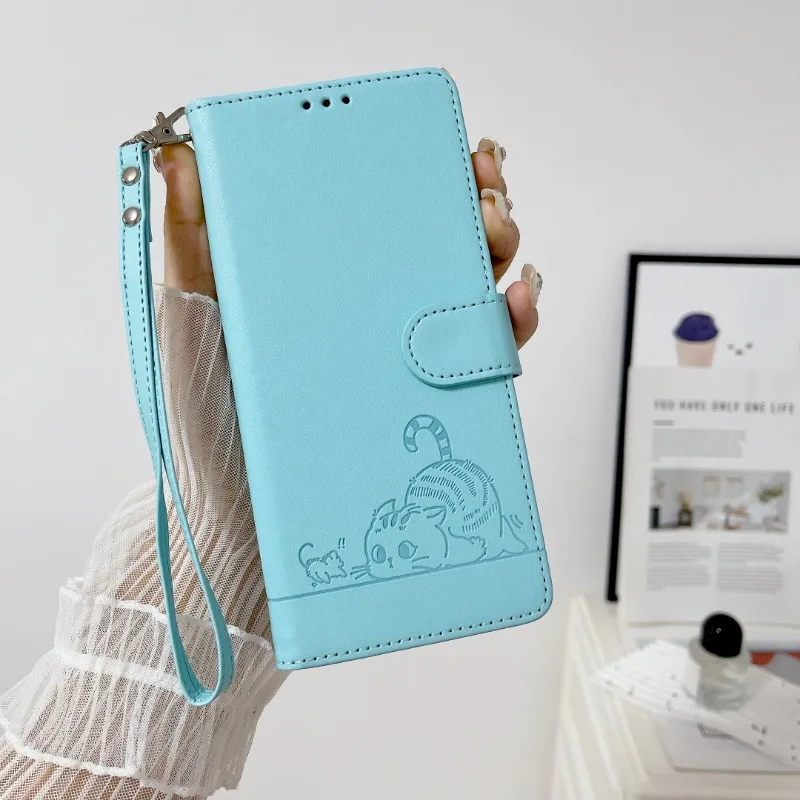 Fundas Galaxi M36 M56 Phone Case for Samsung Galaxy M36 M56 M06 M16 M05 M04 Back Cover Anti theft Cute 3D Cat Leather Case Coque