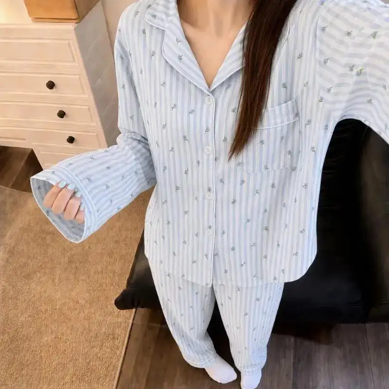 Sweet and Lovely Women's Soft Sleepwear Spring and Autumn Student New Casual Long Sleeved Pants Home Clothes Two Piece Set